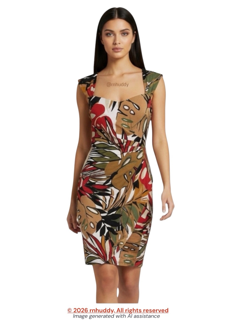 Cache size 6 leaf print faux wrap dress